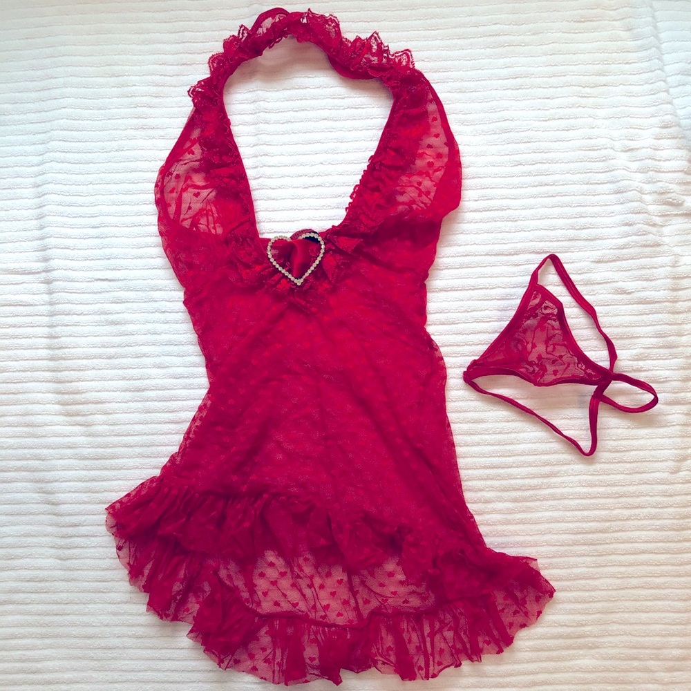 Sexy Hearts Mesh Halter Lingerie